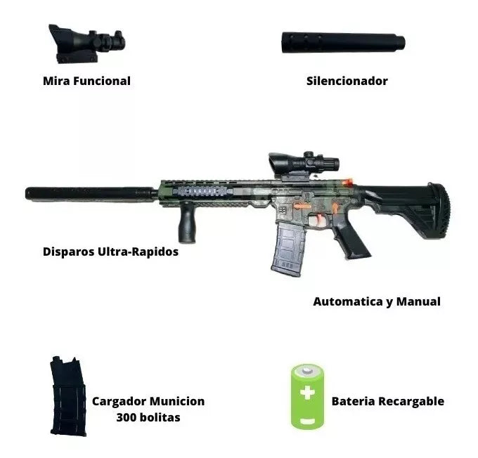 .Pistola Hidrogel Rifle M416 Camuflajeada